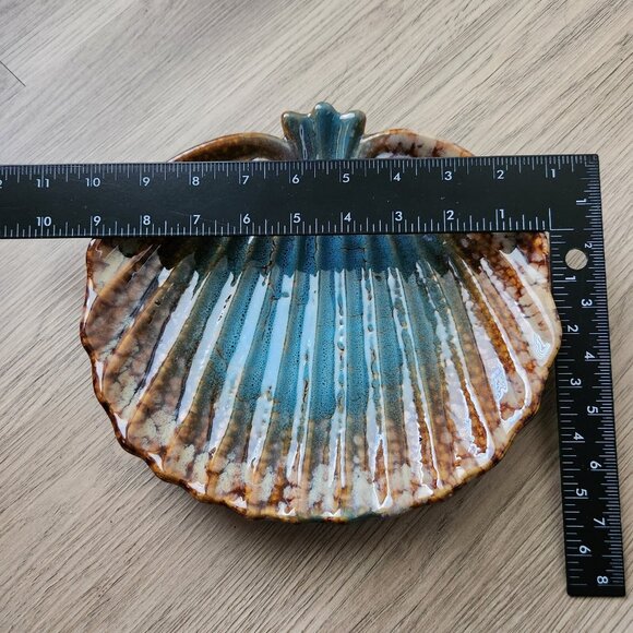 Pumpkin Plate Luncheon Salad Serving Tray Candy Dish Ribbed Pottery Seashell 9" - Picture 8 of 9